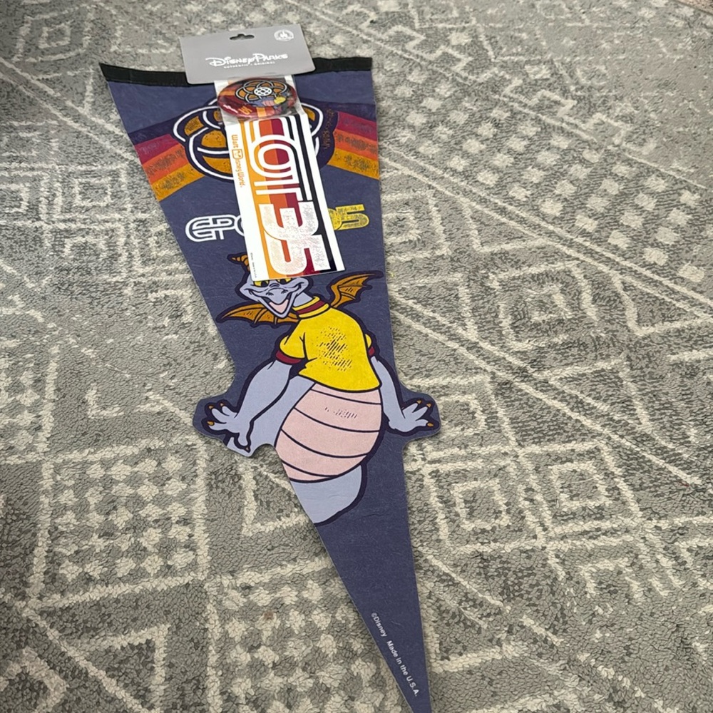 NWT EPCOT 35th Anniversary Figment Pennant, Sticker & Button